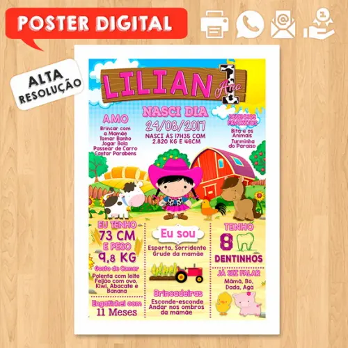 Arte Digital Chalkboard Aniversário A3 30x42cm Fazendinha