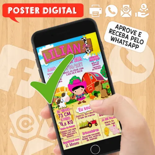 Arte Digital Chalkboard Aniversário A3 30x42cm Fazendinha