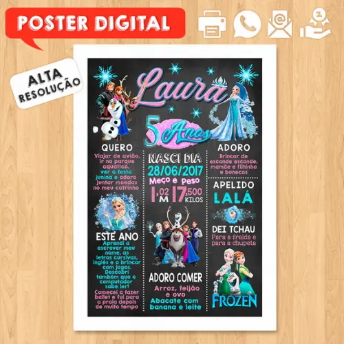 Arte Digital Chalkboard Aniversário A3 30x42cm Frozen