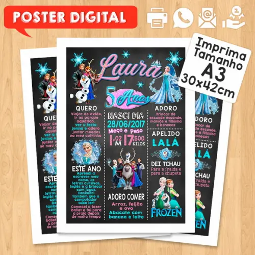 Arte Digital Chalkboard Aniversário A3 30x42cm Frozen