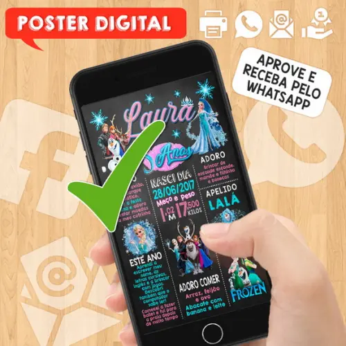 Arte Digital Chalkboard Aniversário A3 30x42cm Frozen