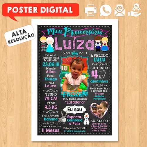 Arte Digital Chalkboard Aniversário A3 30x42cm Frozen