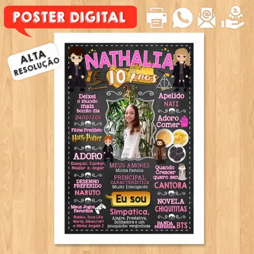 Arte Digital Chalkboard Aniversário A3 30x42cm Harry Potter