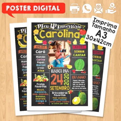 Arte Digital Chalkboard Aniversário A3 30x42cm Frutas