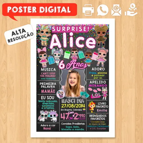 Arte Digital Chalkboard Aniversário A3 30x42cm Lol Surprise