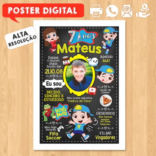 Arte Digital Chalkboard Aniversário A3 30x42cm Luccas Neto