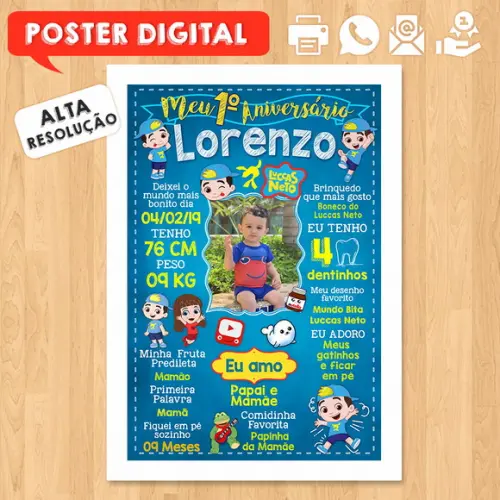 Arte Digital Chalkboard Aniversário A3 30x42cm Luccas Neto