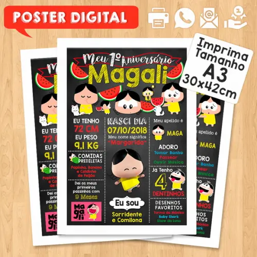 Arte Digital Chalkboard Aniversário A3 30x42cm Magali