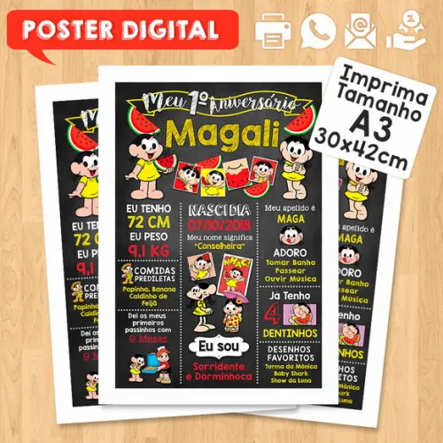 Arte Digital Chalkboard Aniversário A3 30x42cm Magali