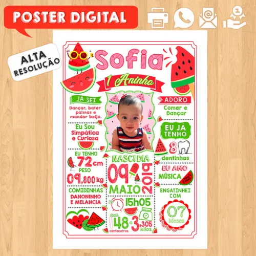 Arte Digital Chalkboard Aniversário A3 30x42cm Melancia
