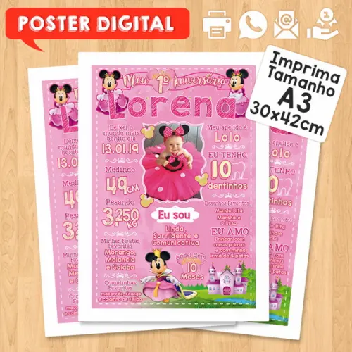 Arte Digital Chalkboard Aniversário A3 30x42cm Minnie