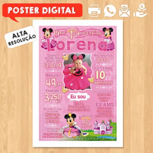 Arte Digital Chalkboard Aniversário A3 30x42cm Minnie