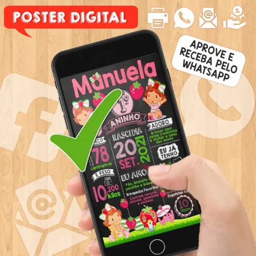 Arte Digital Chalkboard Aniversário A3 30x42cm Moranguinho