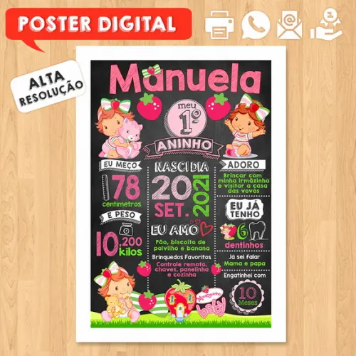 Arte Digital Chalkboard Aniversário A3 30x42cm Moranguinho