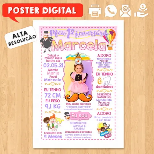 Arte Digital Chalkboard Aniversário A3 30x42cm Mundo Bita