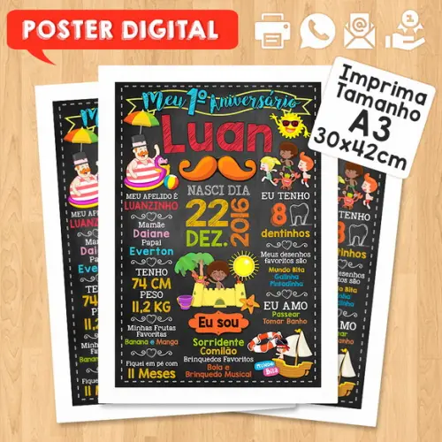 Arte Digital Chalkboard Aniversário A3 30x42cm Mundo Bita