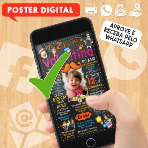 Arte Digital Chalkboard Aniversário A3 30x42cm Mundo Bita