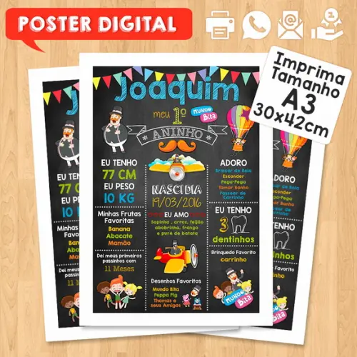 Arte Digital Chalkboard Aniversário A3 30x42cm Mundo Bita