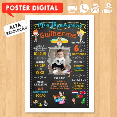 Arte Digital Chalkboard Aniversário A3 30x42cm Mundo Bita