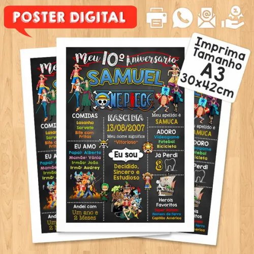Arte Digital Chalkboard Aniversário A3 30x42cm One Piece
