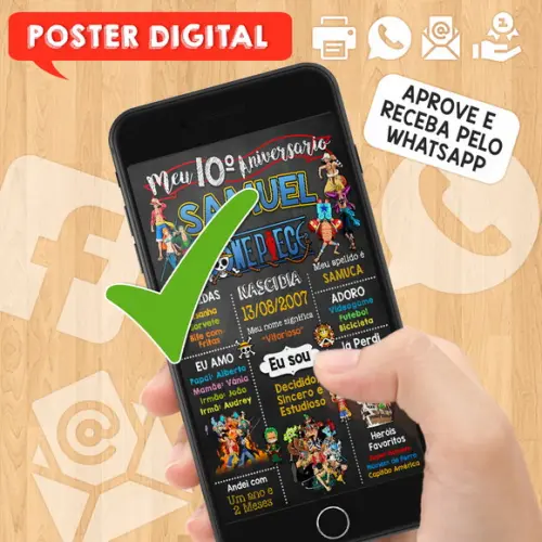 Arte Digital Chalkboard Aniversário A3 30x42cm One Piece