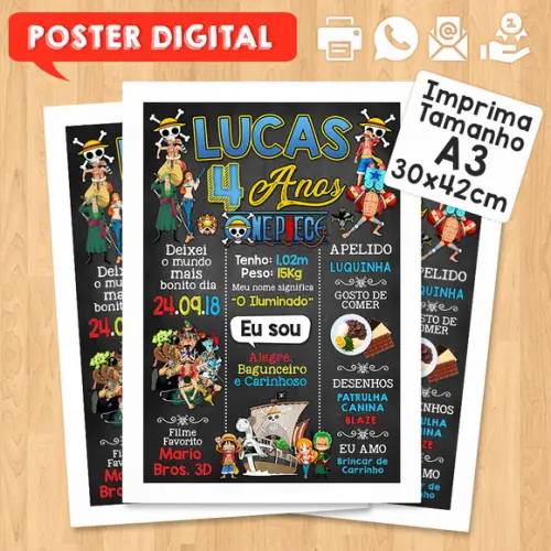 Arte Digital Chalkboard Aniversário A3 30x42cm One Piece