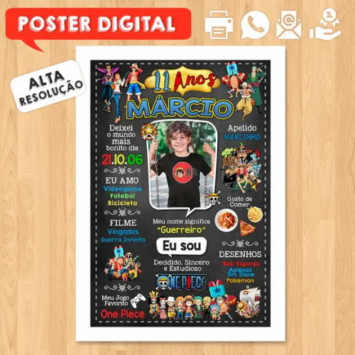 Arte Digital Chalkboard Aniversário A3 30x42cm One Piece