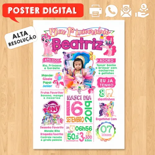 Arte Digital Chalkboard Aniversário A3 30x42cm Pequeno Pônei