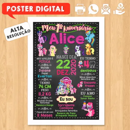 Arte Digital Chalkboard Aniversário A3 30x42cm Pequeno Pônei