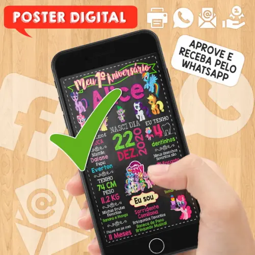 Arte Digital Chalkboard Aniversário A3 30x42cm Pequeno Pônei