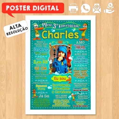 Arte Digital Chalkboard Aniversário A3 30x42cm Pocoyo
