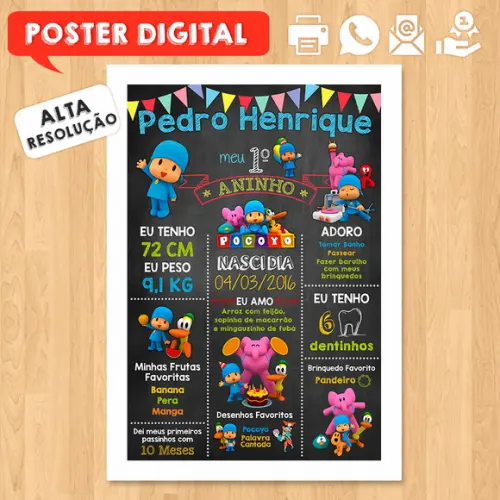 Arte Digital Chalkboard Aniversário A3 30x42cm Pocoyo