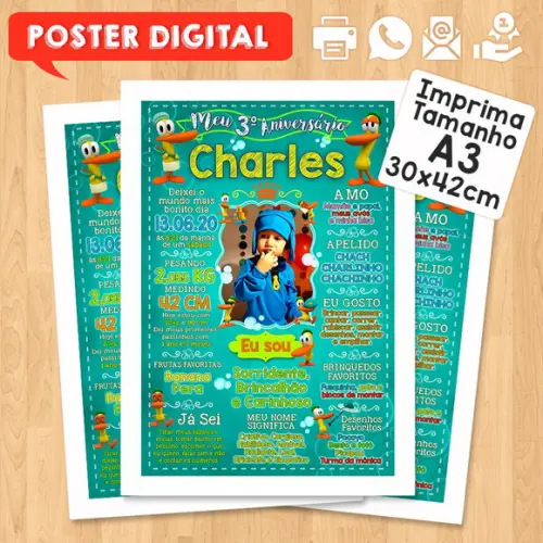 Arte Digital Chalkboard Aniversário A3 30x42cm Pocoyo