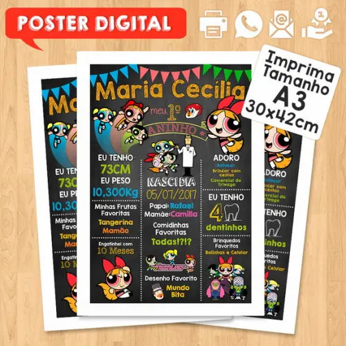 Arte Digital Chalkboard Aniversário A3 30x42cm Poderosas