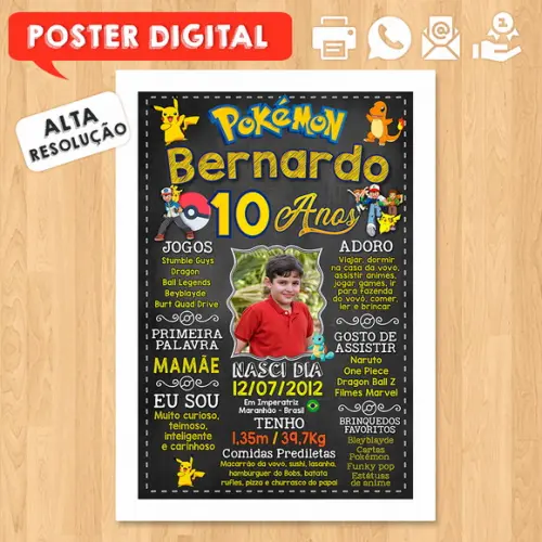 Arte Digital Chalkboard Aniversário A3 30x42cm Pokemon