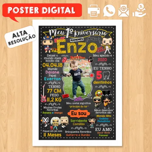 Arte Digital Chalkboard Aniversário A3 30x42cm Rock Baby
