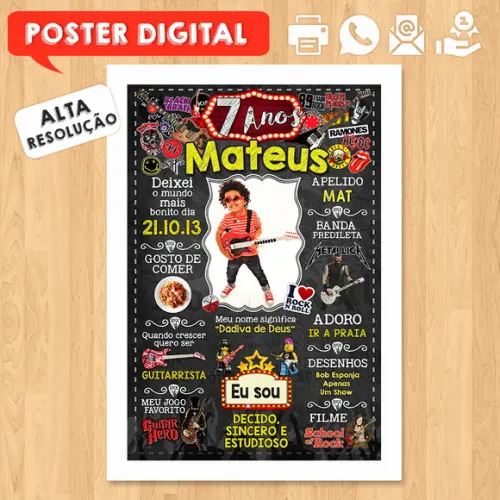 Arte Digital Chalkboard Aniversário A3 30x42cm Rock Baby