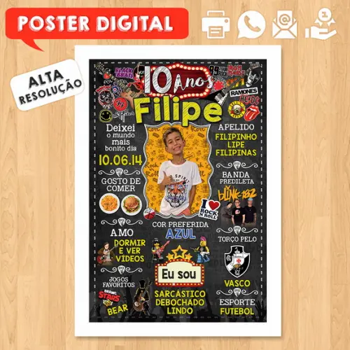 Arte Digital Chalkboard Aniversário A3 30x42cm Rock Baby
