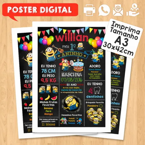 Arte Digital Chalkboard Aniversário A3 30x42cm Snoopy