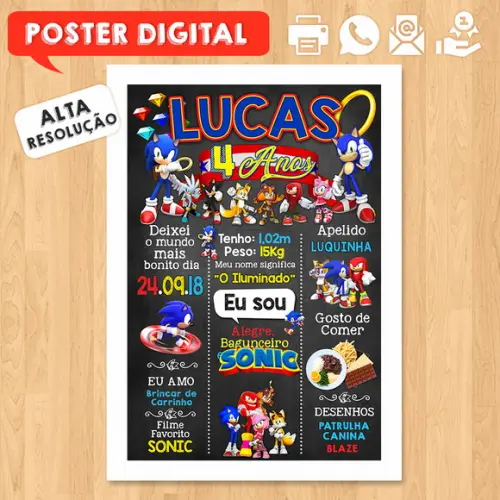 Arte Digital Chalkboard Aniversário A3 30x42cm Sonic