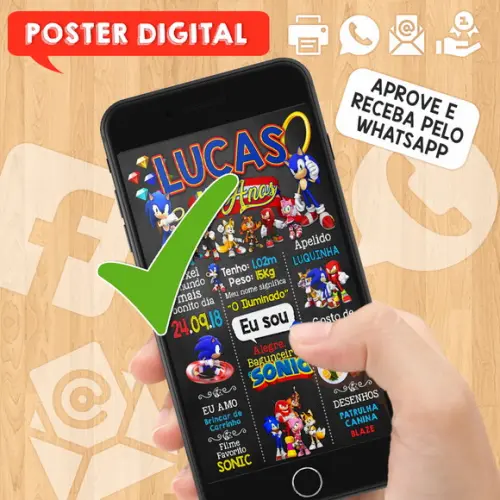 Arte Digital Chalkboard Aniversário A3 30x42cm Sonic