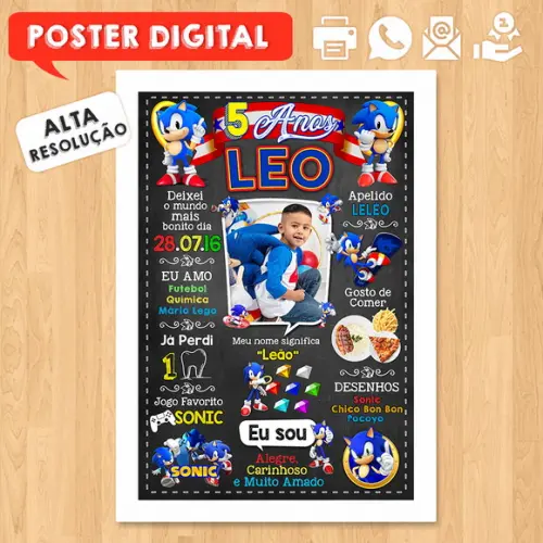 Arte Digital Chalkboard Aniversário A3 30x42cm Sonic