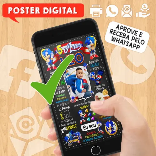 Arte Digital Chalkboard Aniversário A3 30x42cm Sonic