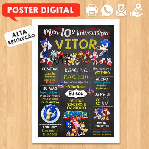 Arte Digital Chalkboard Aniversário A3 30x42cm Sonic