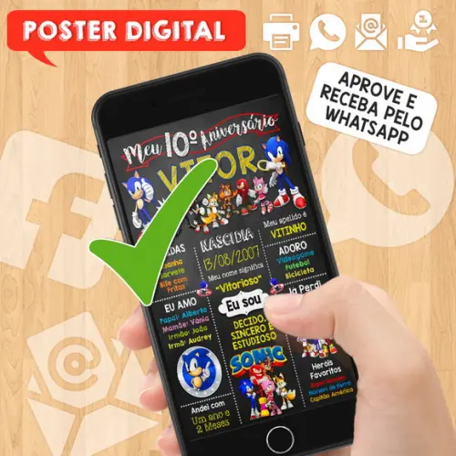 Arte Digital Chalkboard Aniversário A3 30x42cm Sonic