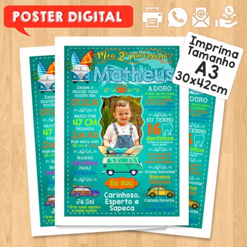 Arte Digital Chalkboard Aniversário A3 30x42cm Surf Trip