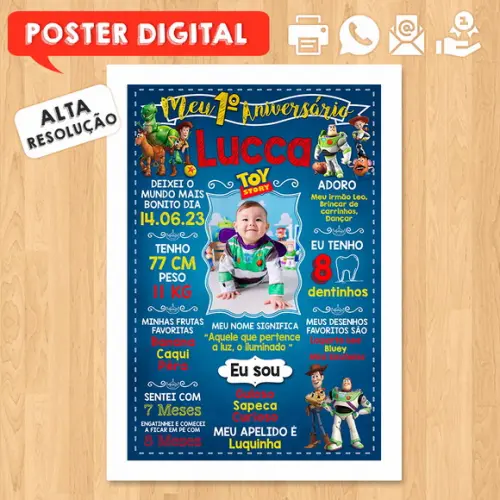Arte Digital Chalkboard Aniversário A3 30x42cm Toy Story