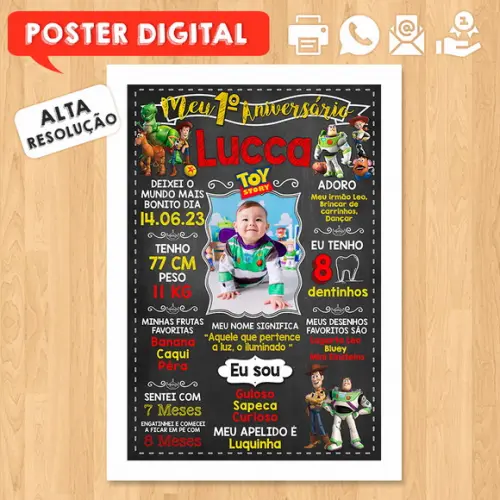 Arte Digital Chalkboard Aniversário A3 30x42cm Toy Story