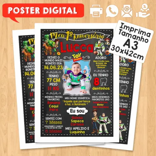 Arte Digital Chalkboard Aniversário A3 30x42cm Toy Story