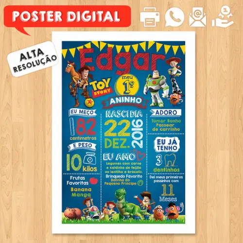Arte Digital Chalkboard Aniversário A3 30x42cm Toy Story